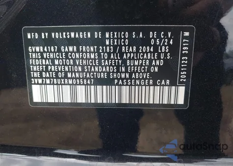 2024 Volkswagen Jetta 1.5T Se z USA, uszkodzony, nr VIN 3VW7M7BUXRM095847